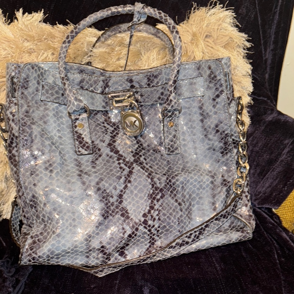 Michael Kors Hamilton Gray Python Print Tote - image 1